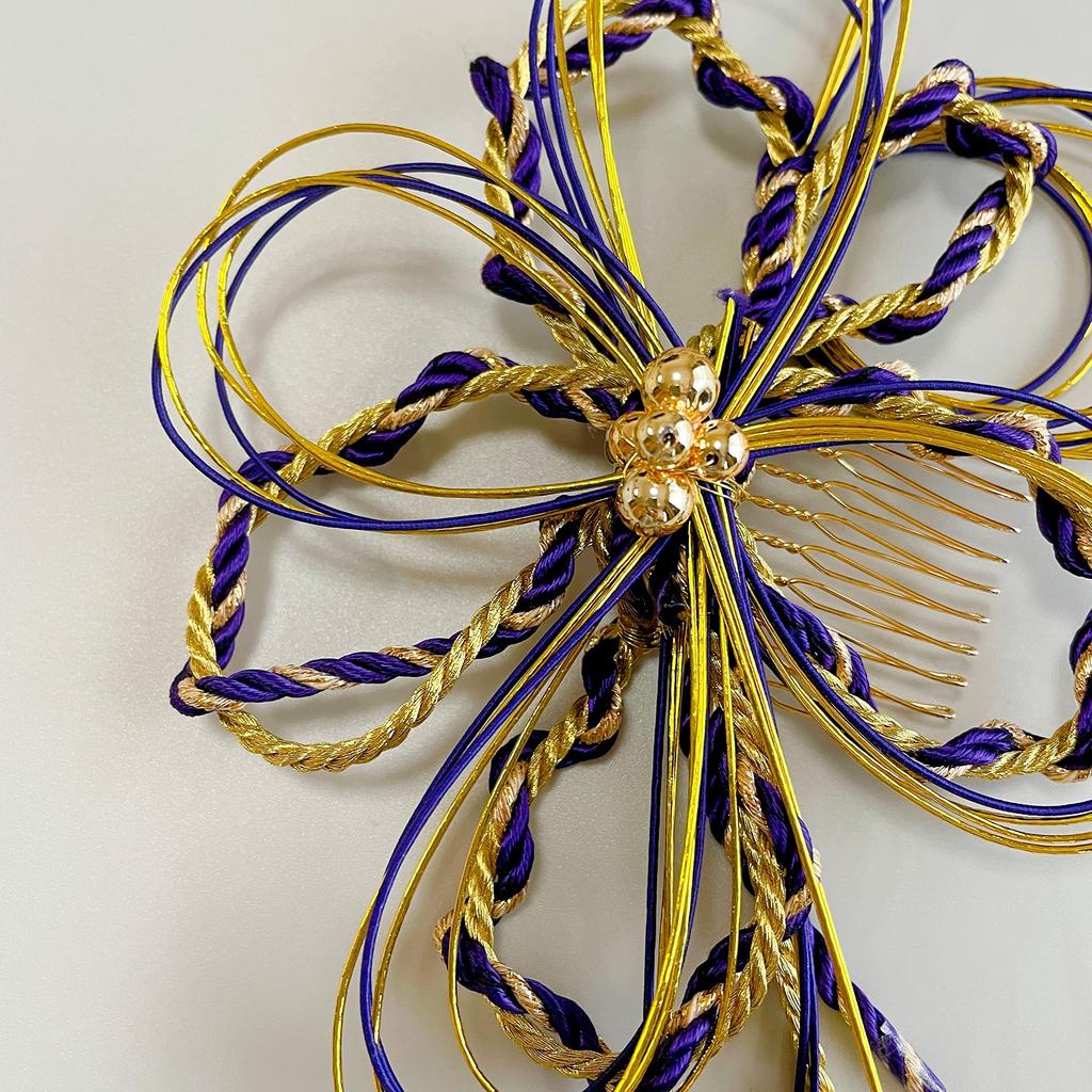 Mizuhiki Hair Ornament, Purple Gold, Ball Kanzashi, Kumihimo, Japanese Traditional Clothing, Coming-of-Age Ceremony, Wedding, Graduation, Headpiece,