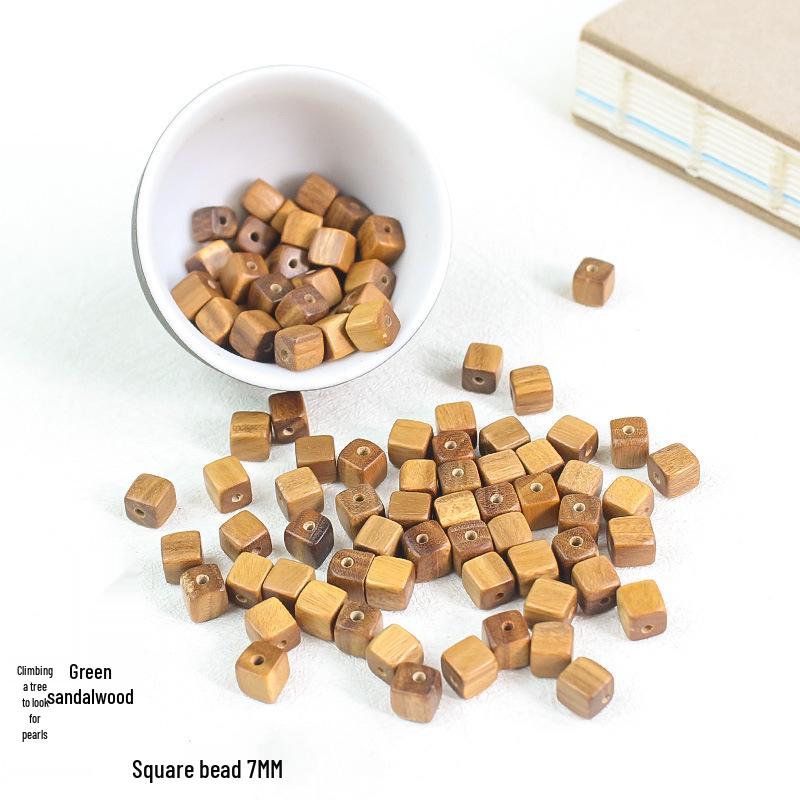 

Green Sandalwood Square Beads 6-7MM DIY Buddhist Bracelet Accessories, Pre-drilled Loose Beads.