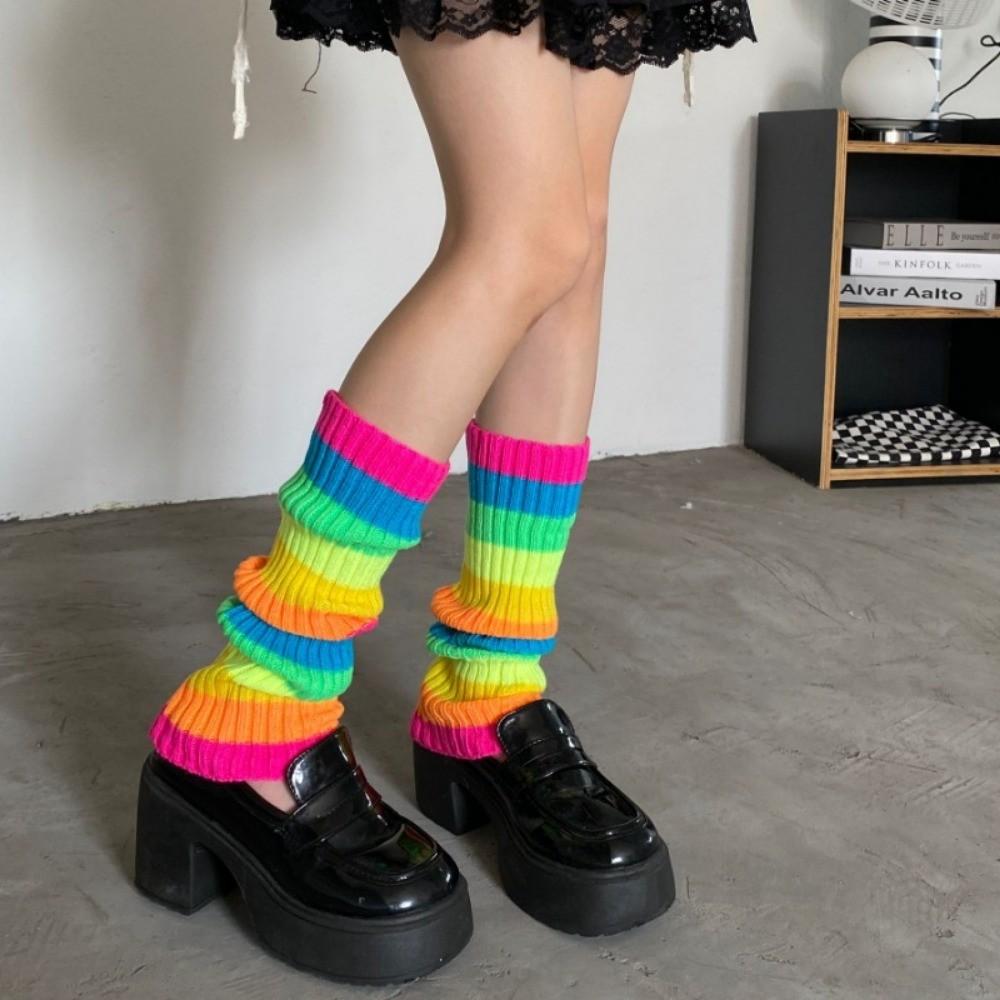 40cm Knitted Leg Warmers Women Sweet Jk Lolita Gothic Striped Harajuku Style Y2k Candy Color Arm Ankle Warm Slouchy Leg Covers
