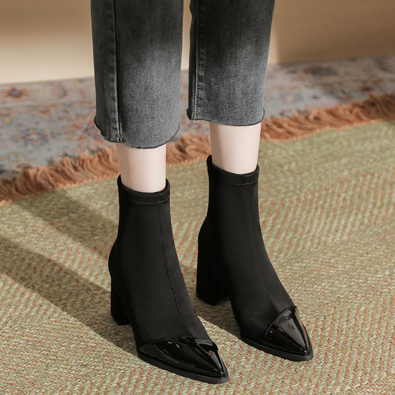 Fashion New Ankle Shoes Women Pointed Tip Head Short Boots Rear Zipper High Heels Fashion Vintage Slim Boots Concise Elegant Ankle Boots