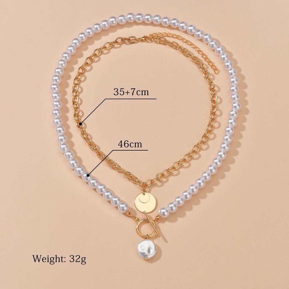 Simple imitation pearl multi-layer necklace retro round iron pendant necklace accessories