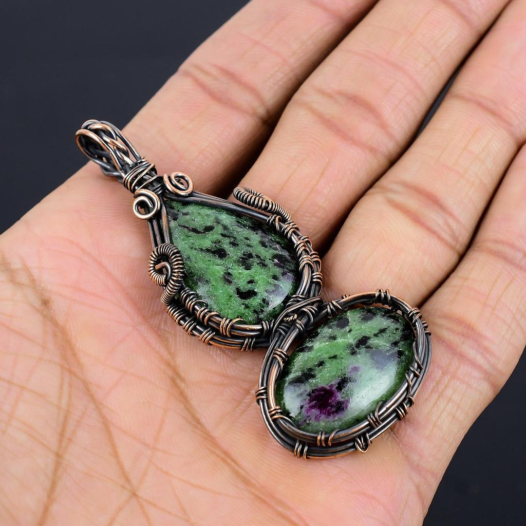 Ruby Zoisite Pendant Gemstone Jewelry, 999 Copper Wire Wrapped Handmade Pendant, Latest Design Jewelry