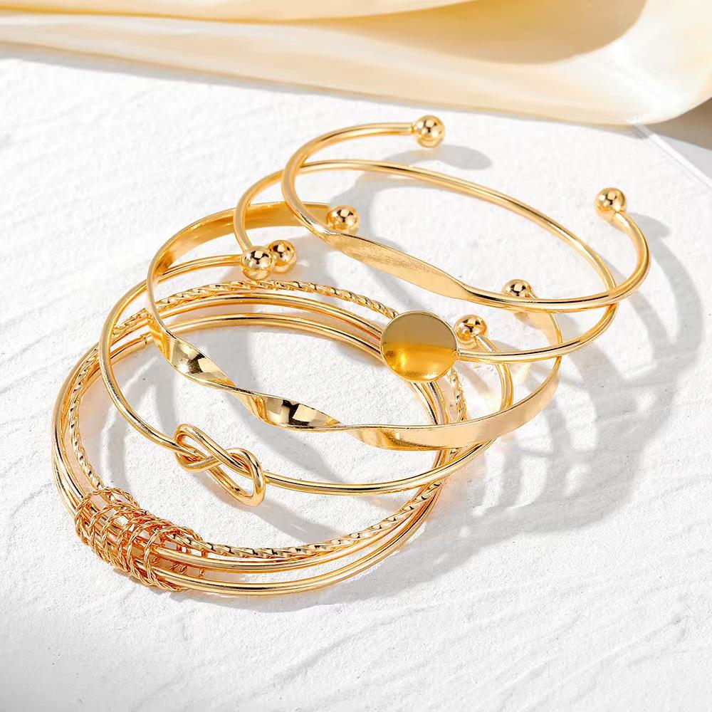 Retro Cross-Border Mixed Chain & Open Cuff Bracelet Set Alloy