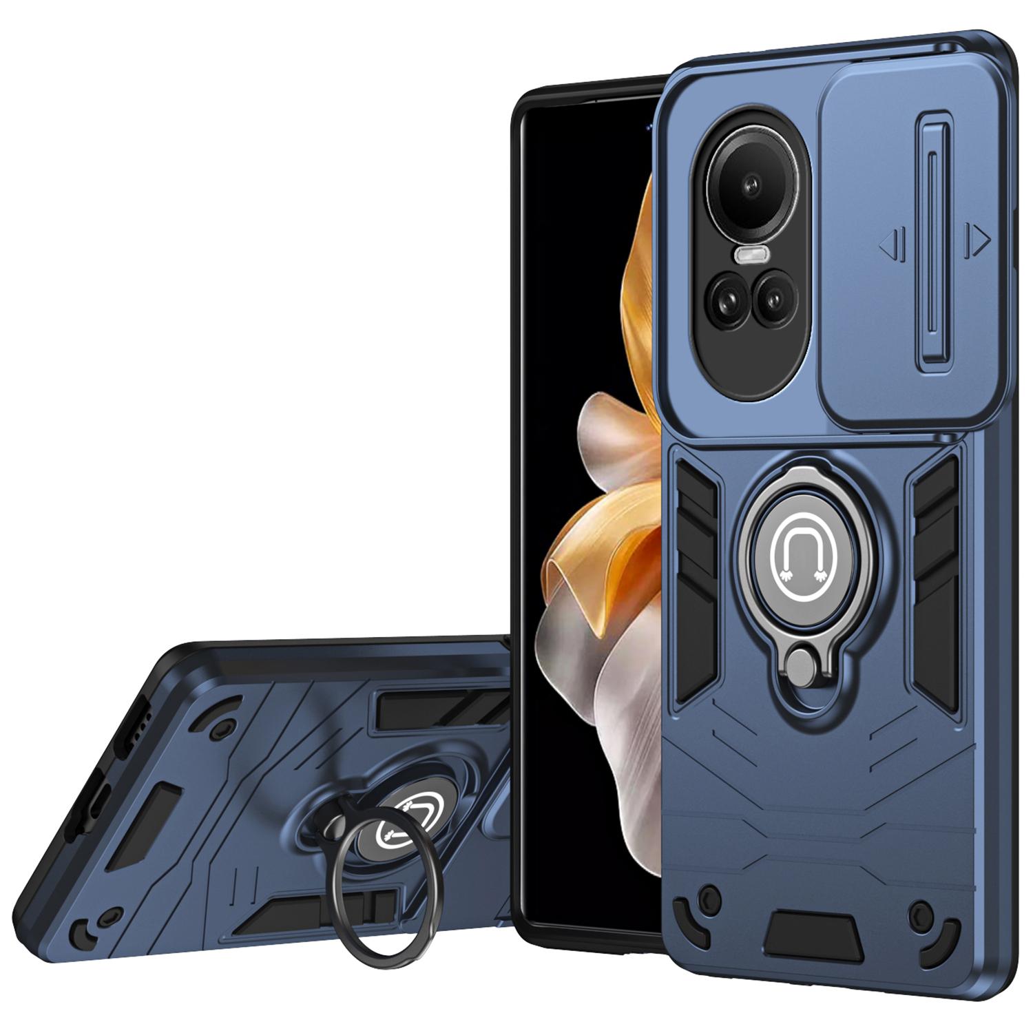 

Для Oppo Reno10 5G (Глобальный)/Reno10 Pro 5G (Глобальный) Чехол PC+TPU Kickstand Phone Cover Lens Cover Blue