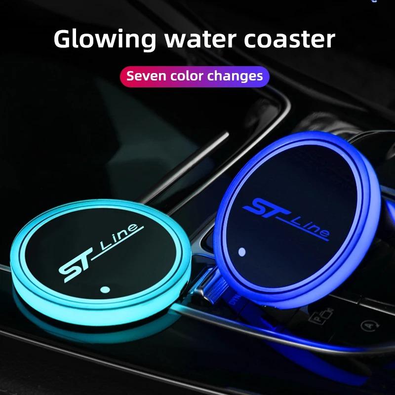 Suitable for Ford ST STLine Vignale Taurus Kuga Induction Colorful Atmosphere Light Car Luminous Water Coaster Non-slip Mat WA5