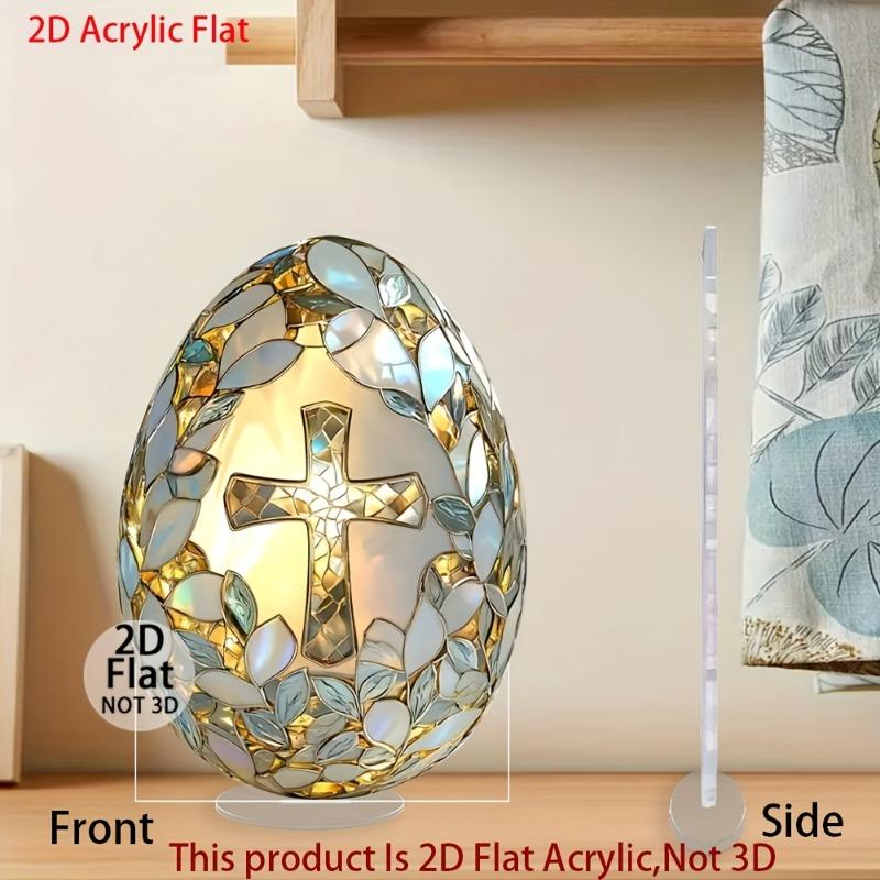2D Flat Acrylic Easter Egg Desktop Decoration, Cross Design, Suitable for Wall Decoration, Porch, Room, Villa, Accents Home, Hallway, or Workplace - R