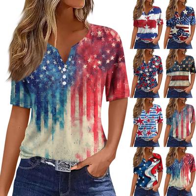 Women's T Shirt Tee Print Button Short Sleeve Daily Weekend Fashion Basic V- Neck Regular Top