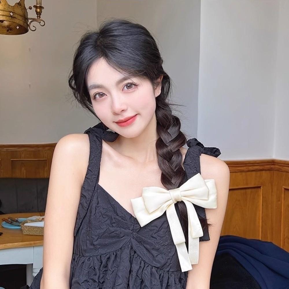 2pcs Long Tassel Ribbon Bow Headband Elegant Solid Color Girls Hair Accessories Double Layer Hairpin Hair Grips