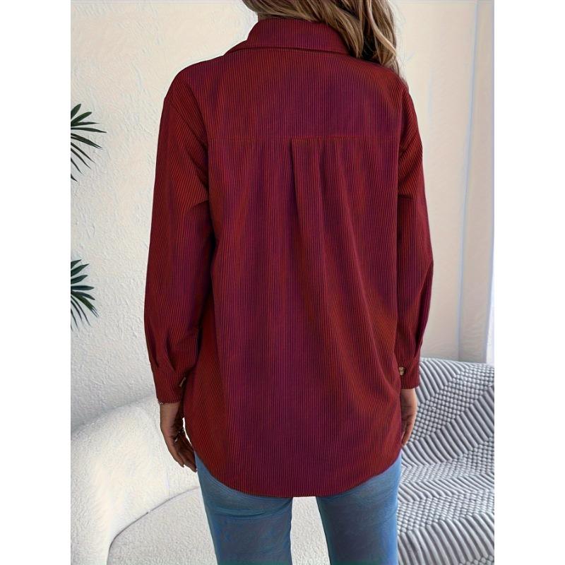 Women's Elegant Non-Stretchy Corduroy blouse - Formal Everyday Chic Shirt in, Button-Front Placket, All-Season Women's Clothing, Casual Outfits