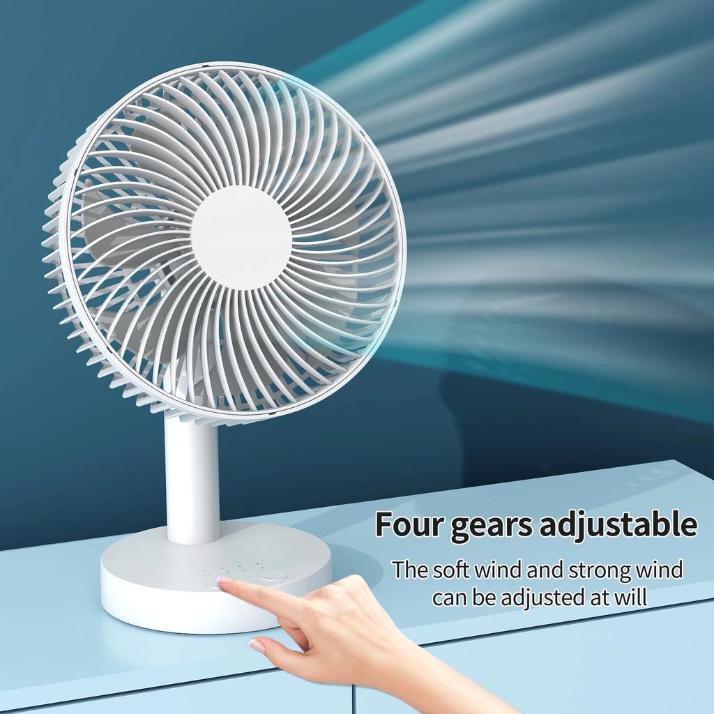 Mini Desk Fan, Portable Rechargeable Battery-Operated Table Fan with 4 Speed Levels, 6-inch Desk fan with Timer