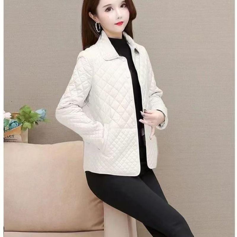 

2026 Women s Elegant Quilted Diamond Jacket - Autumn/Winter Lightweight Casual Style 3XL білий