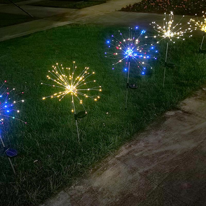 Solar Lawn Lights Ground Firework Lamp For Patio Waterproof LED Flower And Firework Colorful Solar Powed Lights For Garden