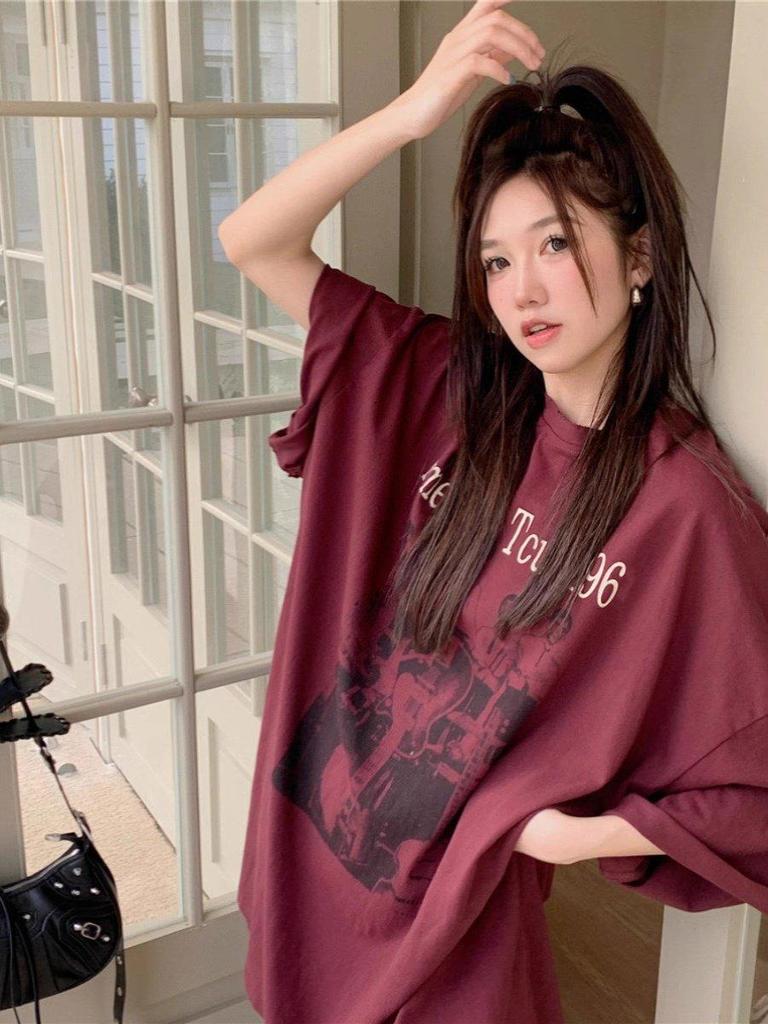 Unisex American Retro Loose-Fit Cotton T-Shirt, Plus Size, Short Sleeve, Summer Style for Couples