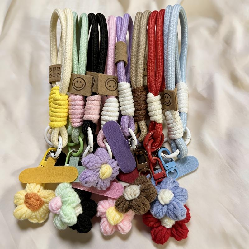 Handgewebtes Handy-Lanyard mit Blumen-Schlüsselanhänger, abnehmbares Ringdesign. Universelles Anti-Verlust-Band für Handyhüllen, Taschen, Karten und den Außenbereich.