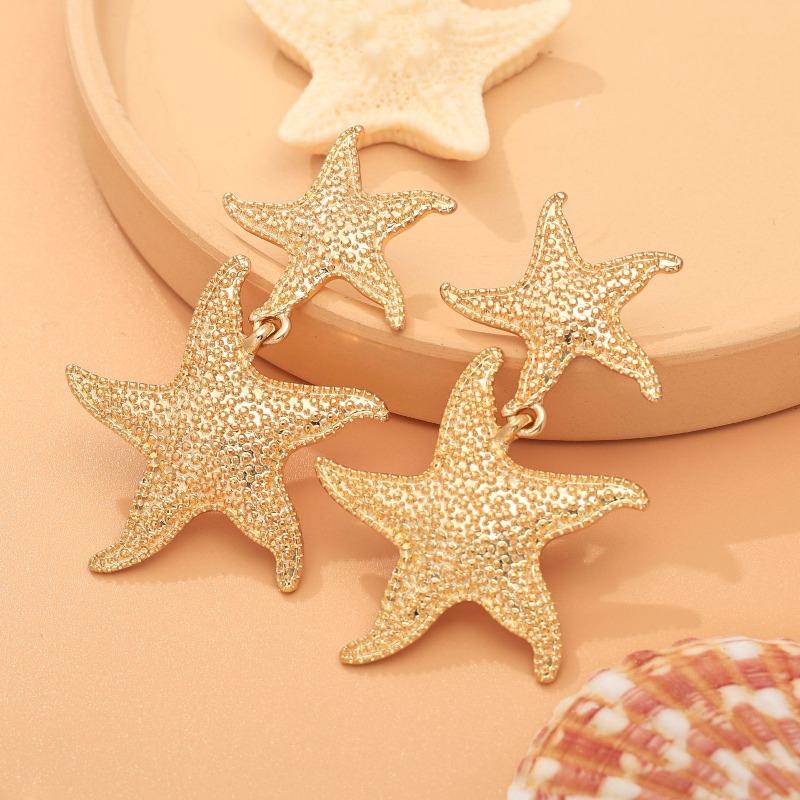 Bohemia Punk Metal Starfish Stud Earrings For Women Gold Color Sea Star Geometric Earrings Summer Beach Jewelry