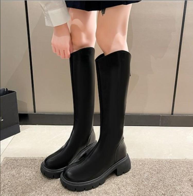 Long Boot Women's New Hit Style Thick-soled Wide-heel High-top Shoes Soft Leather Boots