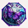 Butterfly Stained Glass Automatic Folding Umbrella  8 Ribs, Durable Iron Frame, Bright Color Pattern Compact Travel Umbrella, Suitable for O