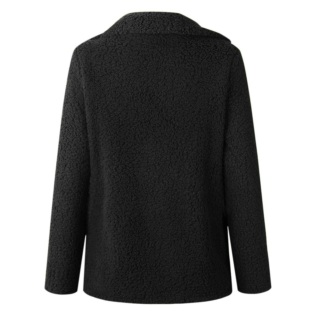 Jachetă de damă cu mâneci lungi de iarnă cu rever de pluș cu nasturi dublu