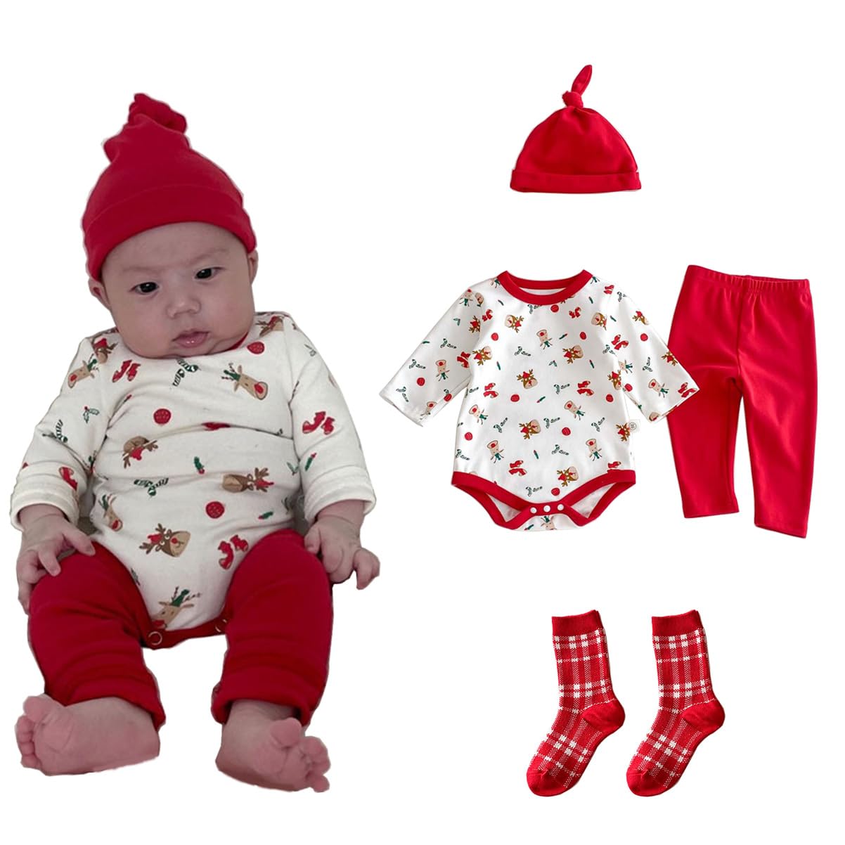 

Ромперы длинные Рождественские Санта нарядные детские памятный подарок [TUPOLILI] набор из 4 предметов, рукава, кигуруми, пижама, костюм, для малыша, косплей, платье, одежда,