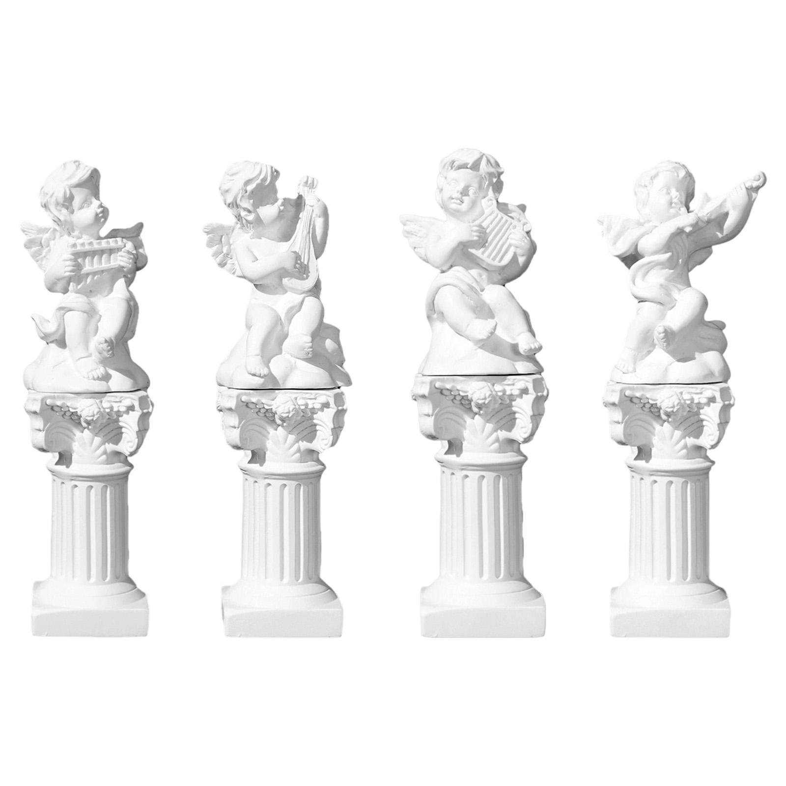 Cherub Statue Mini Greek Column Small Roman Pillar Christmas Little Angel Figurine for Club Office Living Room Bar Kitchen Violin