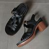 Summer Plus Size Sandals Women's New Round Toe Open Toe Cutout Car Stitch One Buckle Strap Block Heel Fish Mouth High Heels