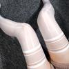 Sexy Women Lace Top Striped Pantyhose Stay Up Shiny Thigh High Stockings Oil Flashing Over Knee Elastic Hosiery Plus Size