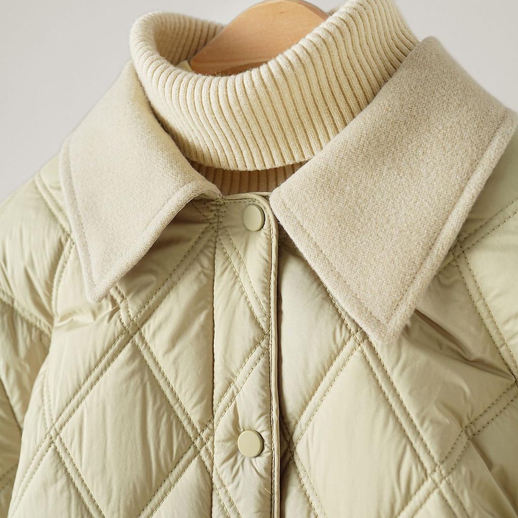 Spleißen Einfache Baumwolle Kurze Baumwolljacke Winter Damenbekleidung Kontrastfarbe Warmer Baumwollmantel