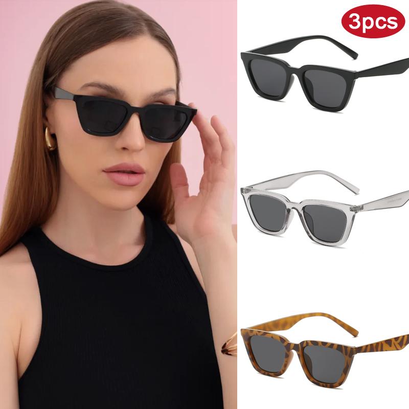 

3pcs Small Cat Eye Sunglasses Women Classics Plastic Frame Black Sun Glasses Ladies Fashion Simple Style Eyeglasses UV400