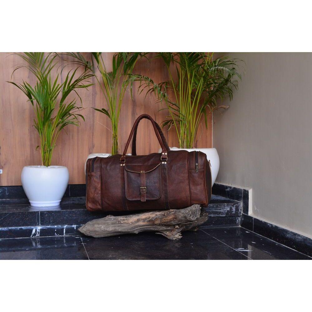 Vintage Genuine Bag Goat Leather Gym Travel Luggage Duffle Weekend Overnight
