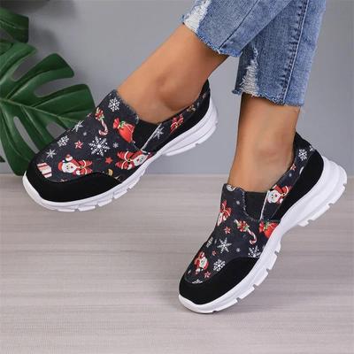 Christmas Sneakers Woman  New Santa Claus Print Shoes Lovely Casual Flat Shoes New Year Vulcanized Shoes 2024