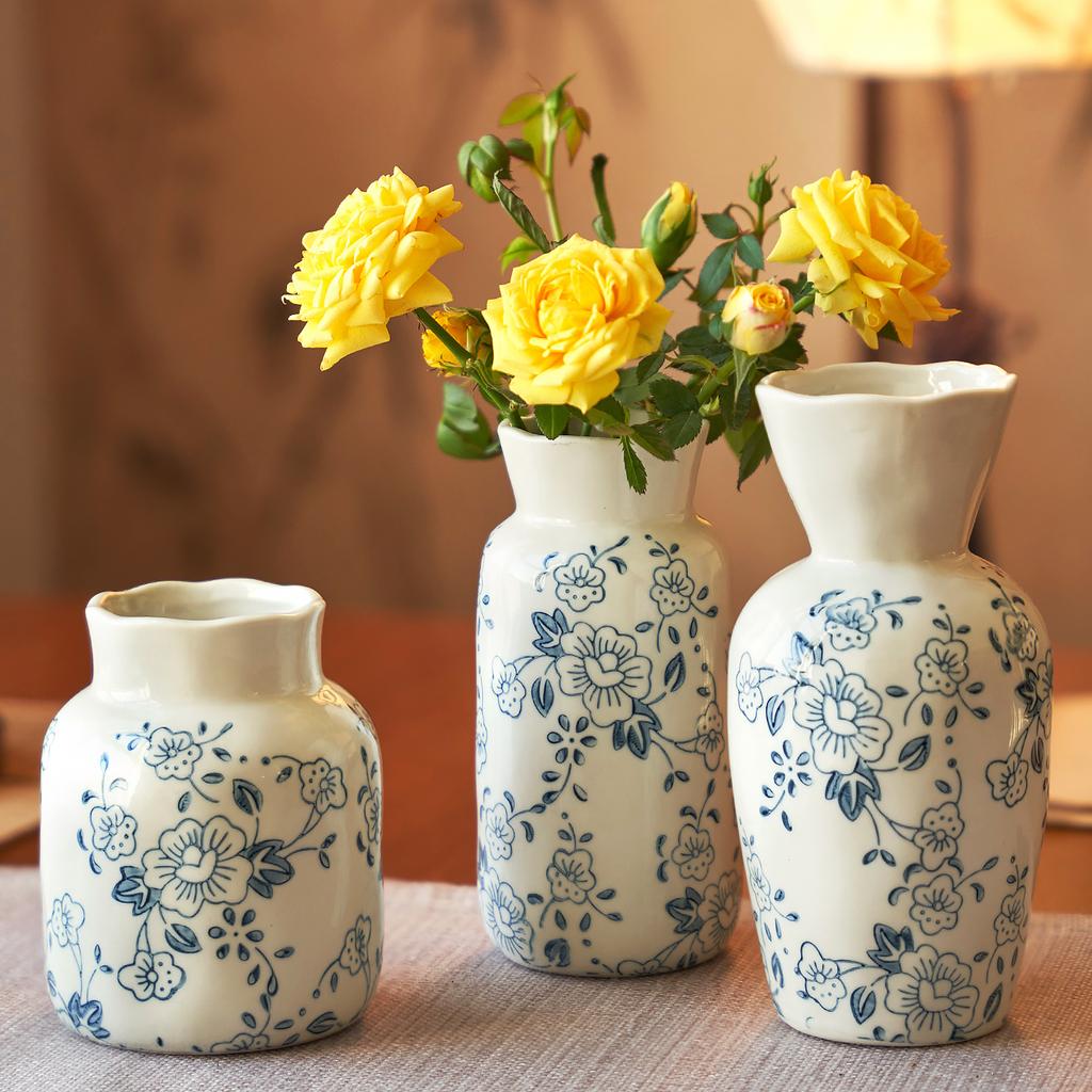Vintage Crackle Glaze Ceramic Vase Floral Pattern Pot for Hydroponics Cut Flowers Garden Home Decor Rustic Festival Gifts