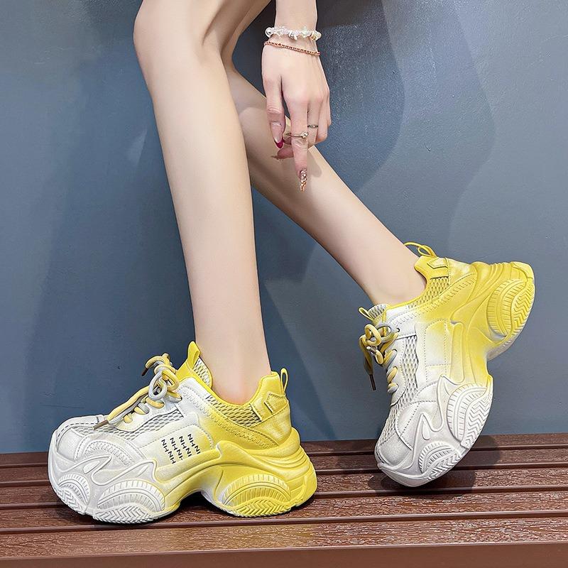 Thick-soled Muffin Mesh Dad Shoes Women's Spring New Small Man Thick-soled Color Matching Versatile Fashion Casual Shoes