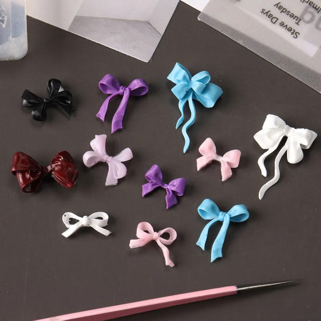 3D Bowknot Silicone Nail Mold Ballet Ribbon Tie Nail Charms Transparent Nails Template Carving Bowtie Manicure Stencil Tool