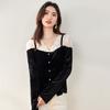 Spring New Women's Lace Stitching Velvet Inner Sexy V-Neck Shirt