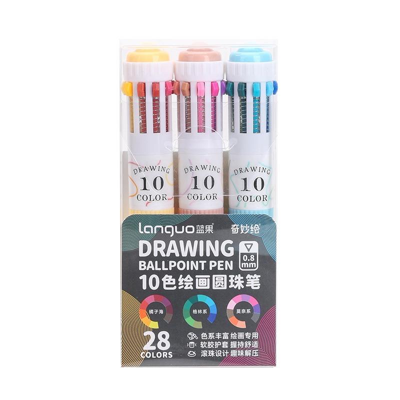 3Pcs/set Creative 10 in 1 Colored Drawing Ballpoint Pens Ballpoing Pens 58 Colors Student Stationery Cute Pen Office Supplies