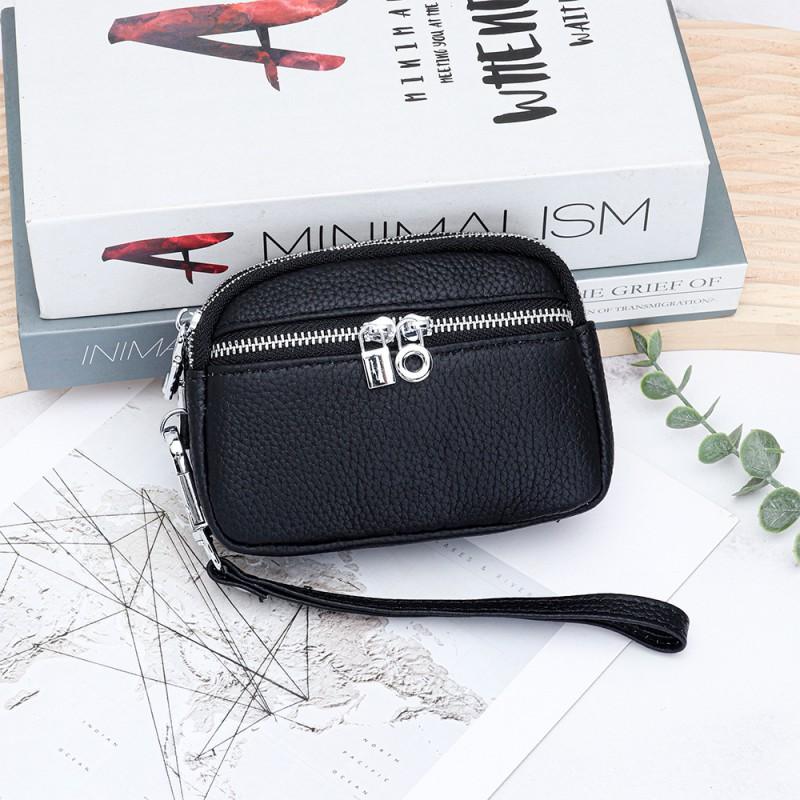 First-layer Cowhide Women's Mini Small Bag Change Purse Leather Large-capacity Double-zipper Multifunctional Clutch