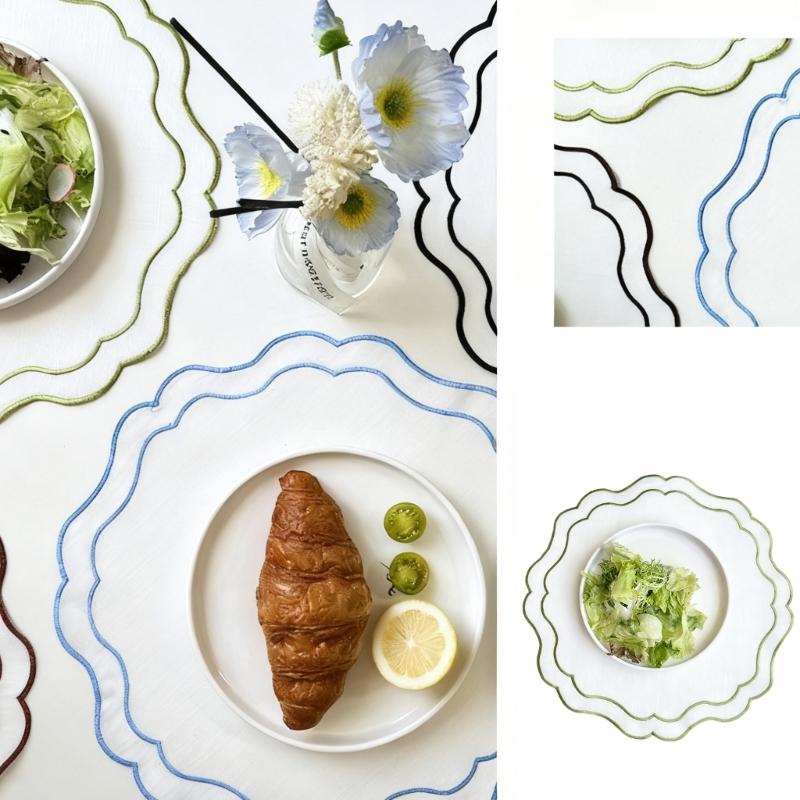 Round Embroidered Scalloped Edges Placemat Washable Decorative Flower Table Mat For Banquet Baby Showers Dining Setting