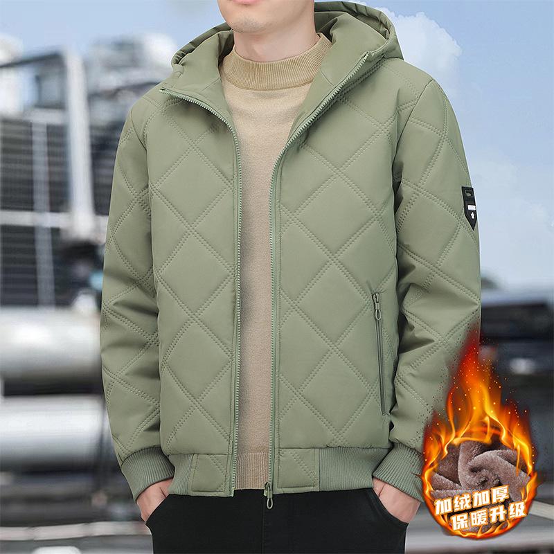 

Men s Lambswool Cotton Jacket - Autumn/Winter 2025, Loose Fit, Velvet-Lined, Thick & Warm Coat XL армія зелений колір