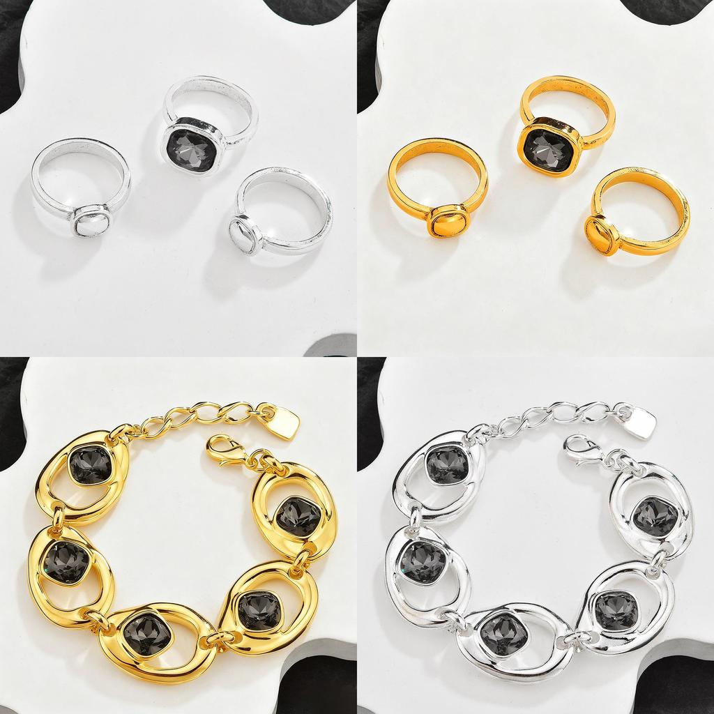Geometric Crystal Jewelry Set For Women With Silver Copper Finish For Stylish Gift Giving