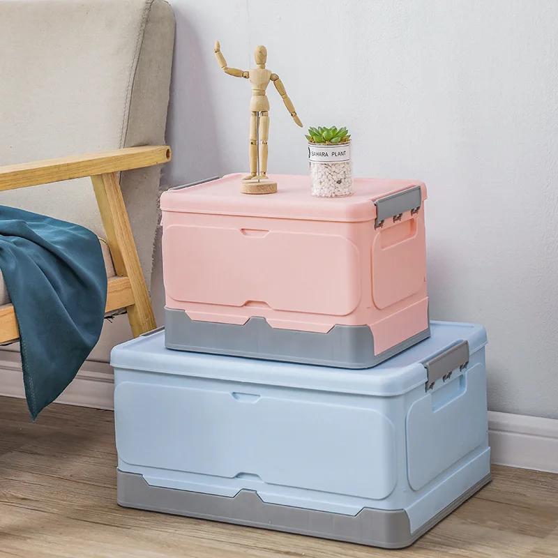 Cutie de depozitare portabilă pliabilă din plastic cu capac, pentru dormitor, diverse articole de uz casnic, haine, cărți, organizator, container auto, stivuibil