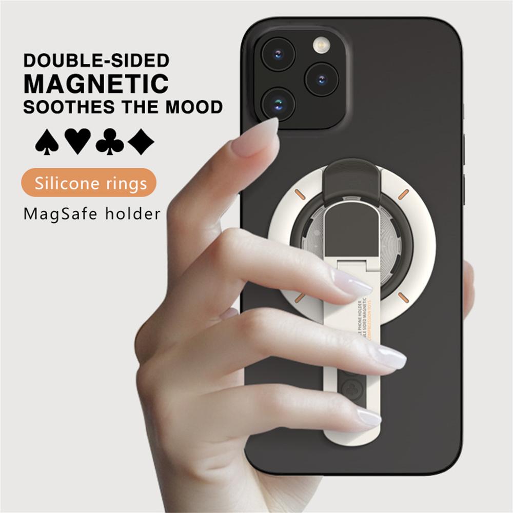 Dual Sided Magnetic Phone Kickstand 360 Degree Rotation Desktop Holder Stress Relief Zinc Alloy Phone Back Stand