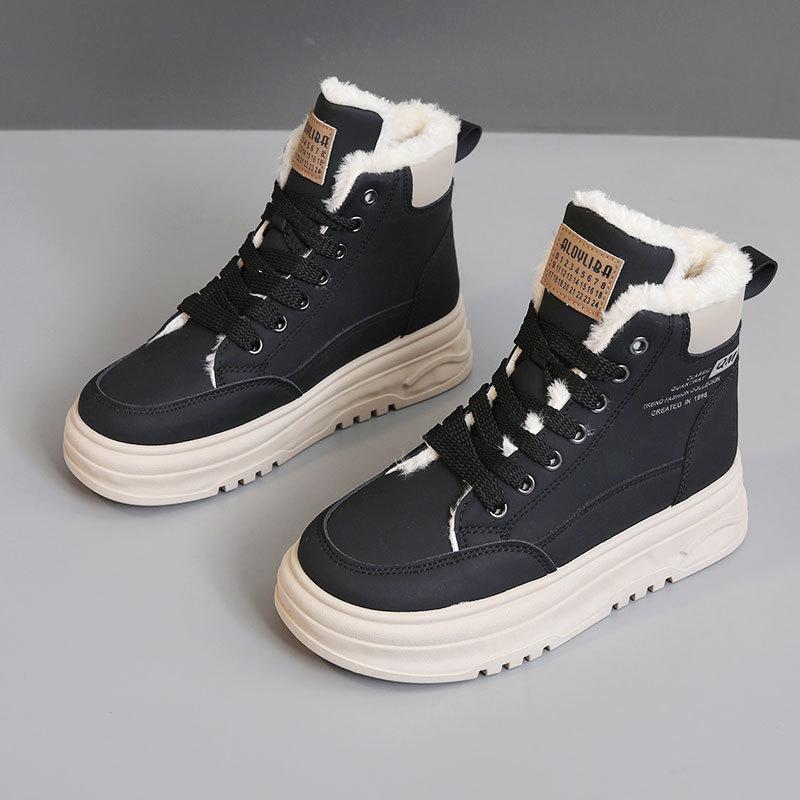RD7342 New Winter Cotton Shoes Women's Shoes Thick Sole Color Matching Warm Velvet High Top Heightening Simple Student