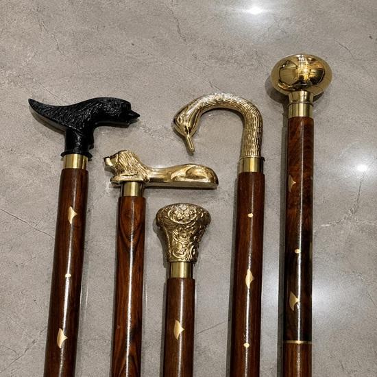 Victorian Walking Cane Set of 5 Brass Handle Wooden Canes 93.98 cm
