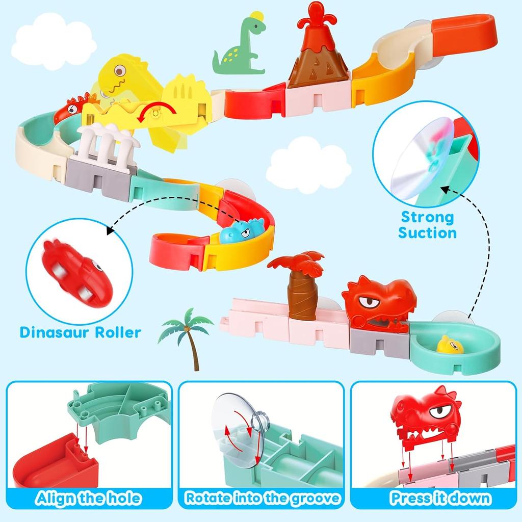Bath Toys for Kids DIY Building Water Slide Tracks Dinosaur Bathtub Wall Toys for Toddlers Fun Baby Bathtime Bath Tub Shower