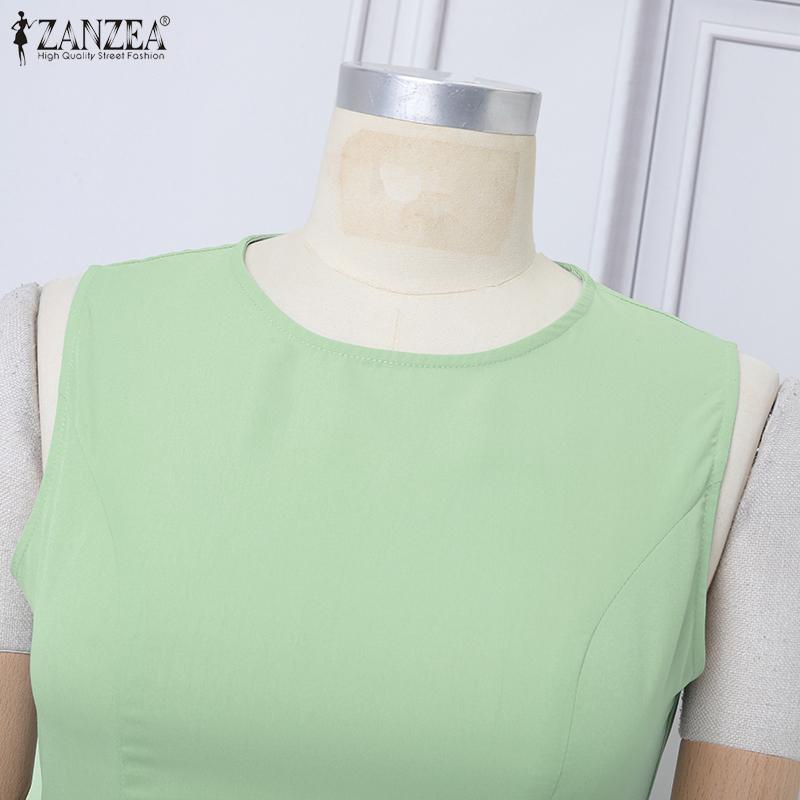 ZANZEA Women Casual Round Neck Summer Sleeveless Dress