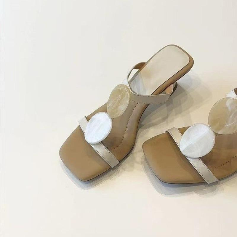 Fashion Shaped Heel Liangtuo Women's Fashion Square Toe Open Toe Slim Strap Anti-slip Wear-resistant Kitten Heel Shoes