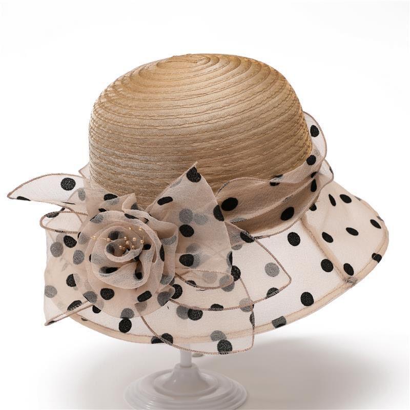 Organza Sun Hats Women Flower Summer Party Wedding Caps Female Elegant Floral Church Hats 2021 New Fashion Anti-UV Beach Caps