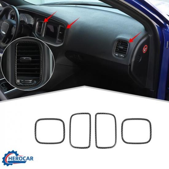 4X Black Carbon Fiber Dashboard Air Vent Ring Trim Decor for Dodge Charger 2011+