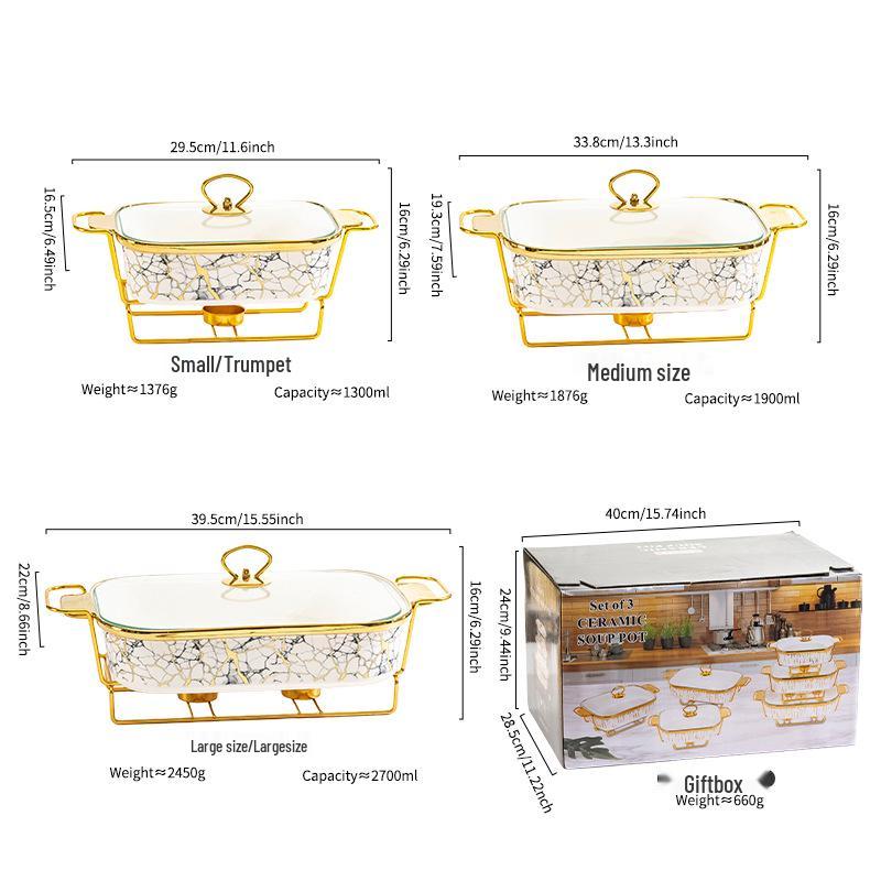Luxury Ceramic Tableware Set: Rectangular Baking Pan, Casserole Stand, Candle-Heated Soup & Dry Pot