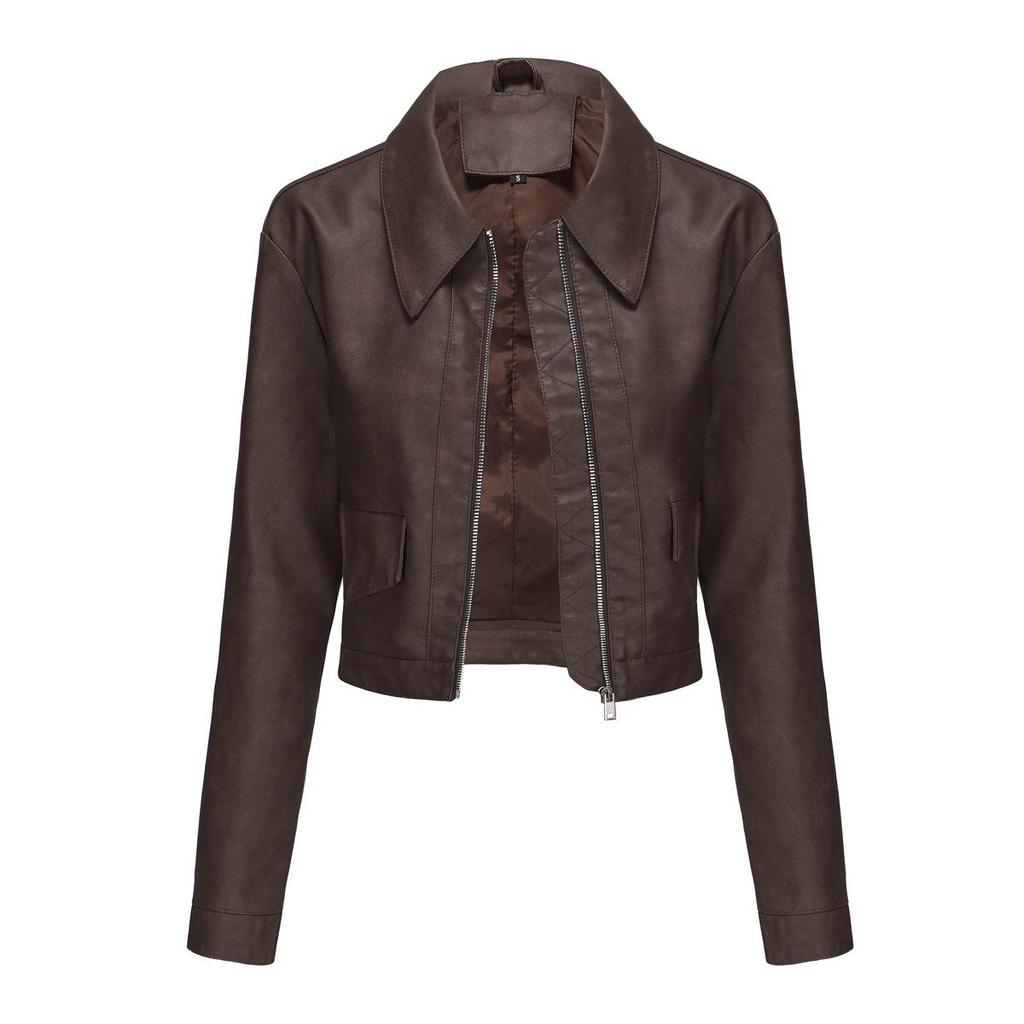 Spring and Autumn New Thin Leather Jacket Women's Long-sleeved Casual Ladies Coat Fashion European and American Leather Jacket